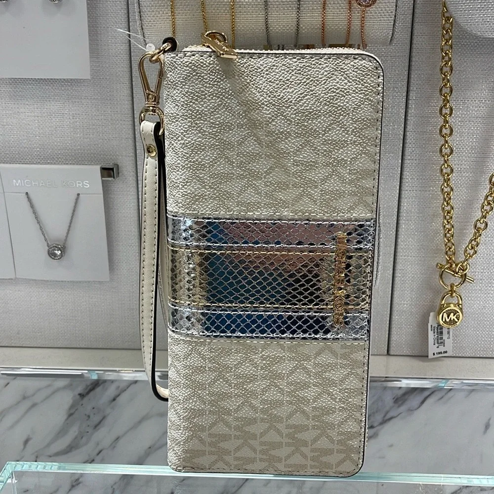 Michael Kors Jet Set Travel Large Signature Logo and Metallic Continental Wallet